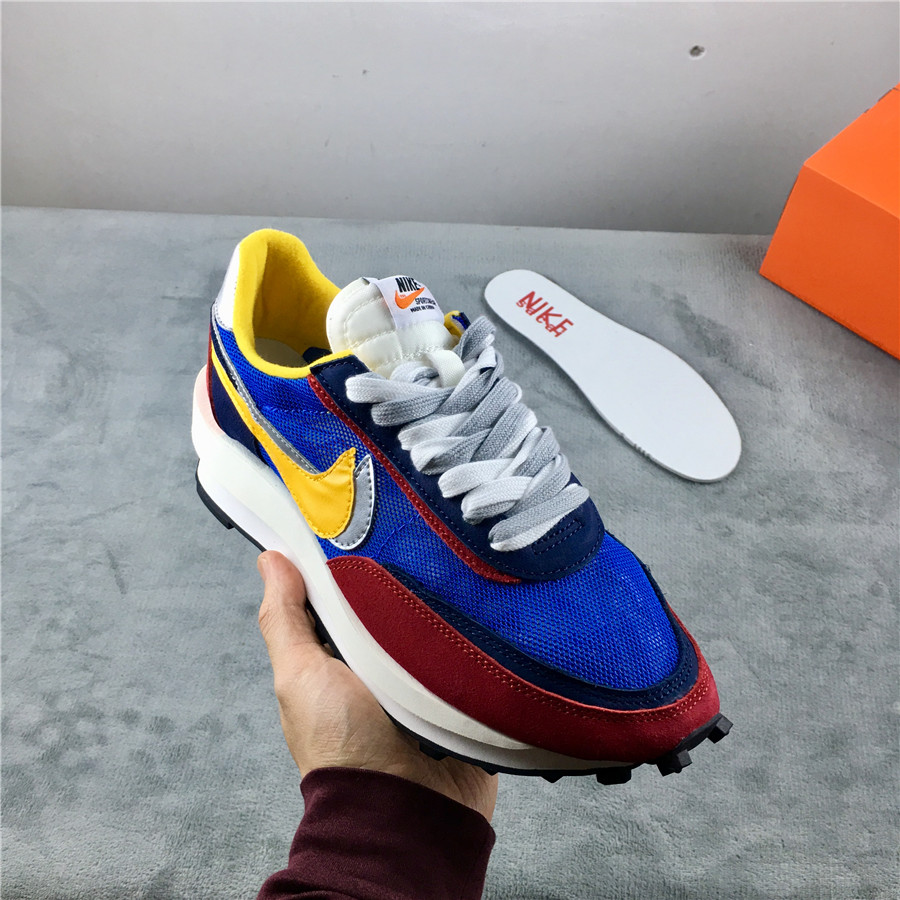 Women Sacai x Nike LDV Waffle Blue Wine Red Silver Yellow Shoes